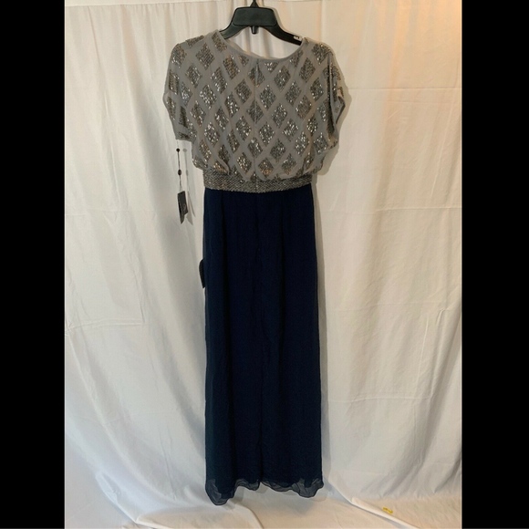 NWT‎ Adrianna Papell Beaded Colorblock Blouson Gown in Silver/Navy [SZ 2 ] - Picture 8 of 12